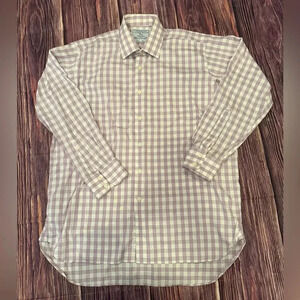 Charles Trywhitt button down shirt Non-Iron Shirt lilac and white plaid 16.5/42